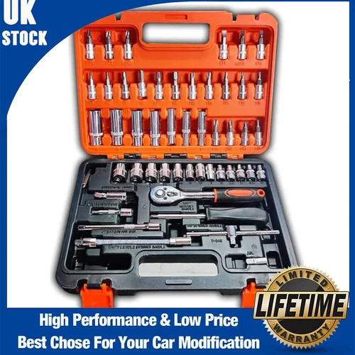 53Pcs Metric 1/4" Drive Socket Set Ratchet Wrench Screwdriver Bit Sets with Case