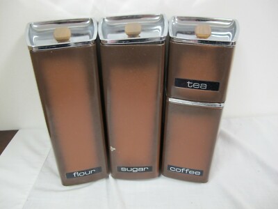 Vintage LINCOLN BEAUTYWARE WEDGE CANISTER SET (4) BROWN CHROME