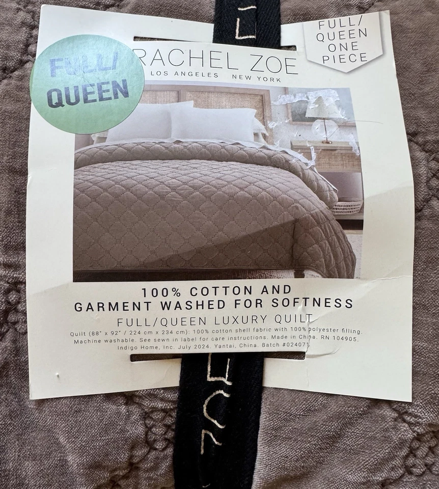 Cobertor de veludo 100% algodão Rachel Zoe novo com etiquetas acolchoado marrom mocha colcha de luxo - Imagem 3 de 4