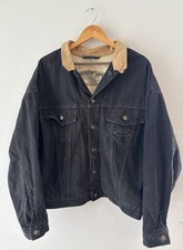 Vintage Levi s Black Denim Trucker Jacket XL USA 90s Leather Collar 75597-4159