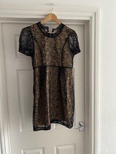 Ladies Size 10 Black Evening Lace Dress Elegant Short Sleeves Preowned Zip Used