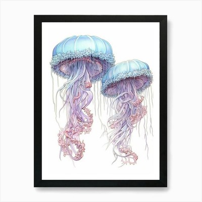 Upside Down Jellyfish Pencil Drawin Framed Wall Art Poster Canvas Print Picture
