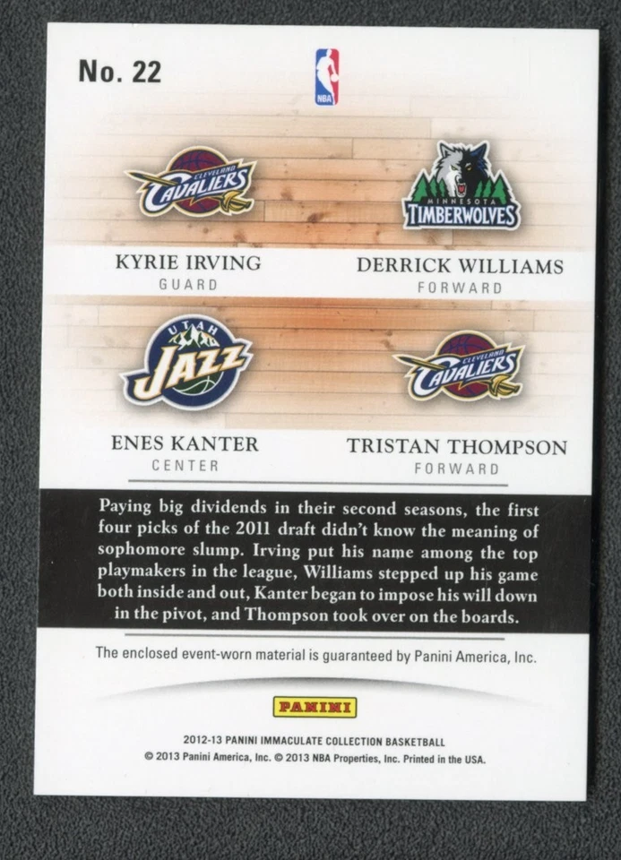2012-13 Panini Immaculate Quad Patch /50 Kyrie Irving Tristan Thompson - Image 2 of 2
