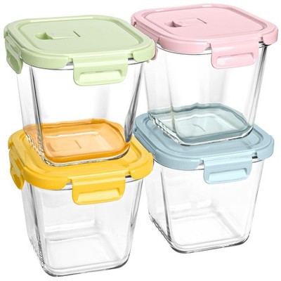 Glass Soup Containers with lids 4 Cup, 32 Small, Pink/green/yellow/blue 