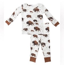 Angel Dear Bamboo Bison Long Sleeve Lounge Wear Set White Brown Size 5