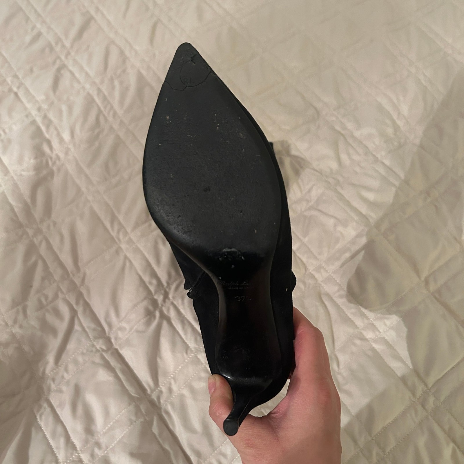 Ralph Lauren Purple Label Black Suede Stiletto Ankle Booties thumbnail 2