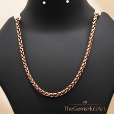 Solid Pure Copper Chain Necklace for Men Women, Braided Wheat Link Chain Gift