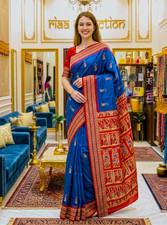 Indian Pure Baluchari Bishnupuri Katan Silk Saree Meenakari Wedding Wear Sari