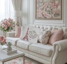 Paris Eiffel Tower Throw Pillow Cover Home Decor Accent Pink Floral Gift 17  