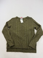 Caslon Sweater Womens Small Green Cable Knit Button Shoulder Crewneck Pullover