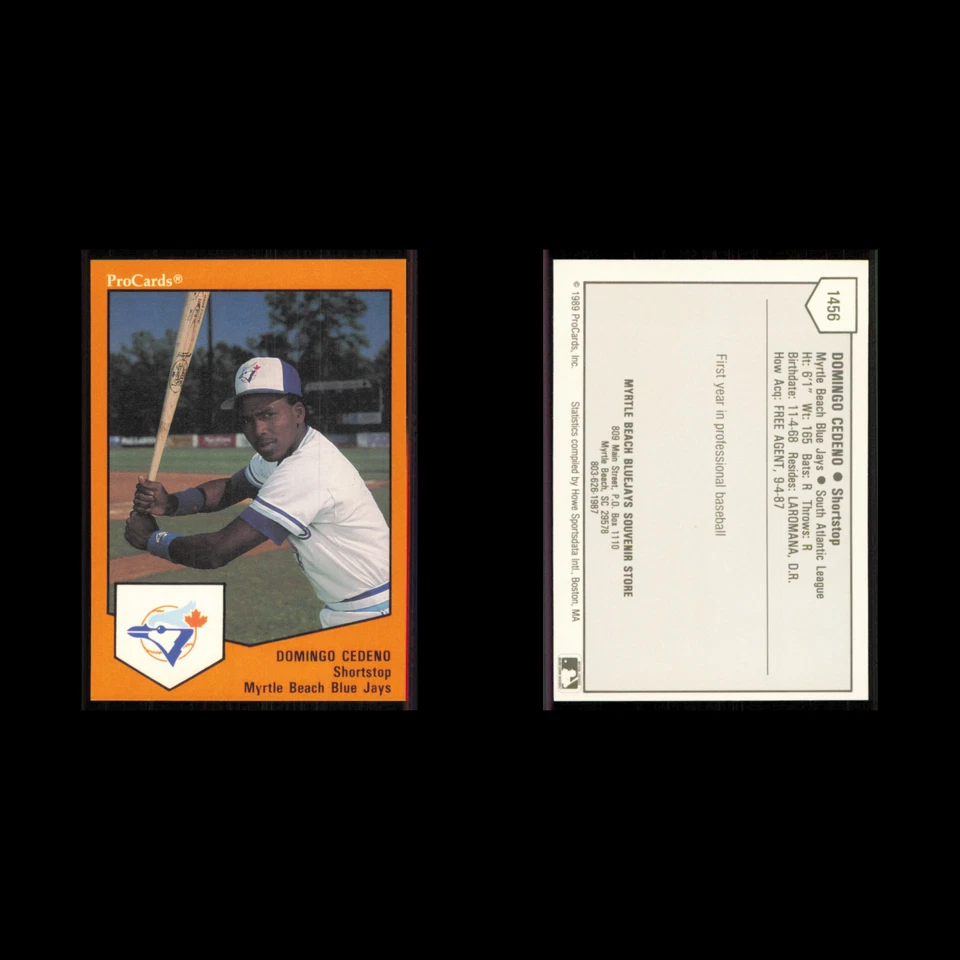 Domingo Cedeno #1456 1989 ProCards Minor League Team Sets Myrtle Beach Blue Jays - Image 3 of 3