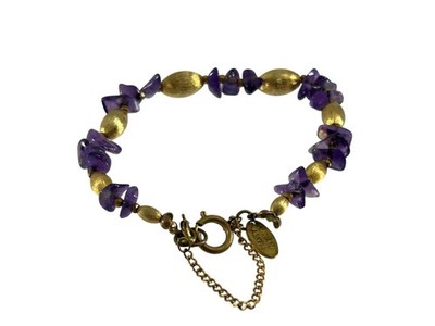 Vintage Miriam Haskell Signed Amethyst Chip Bracelet Gold Tone Accents Dainty