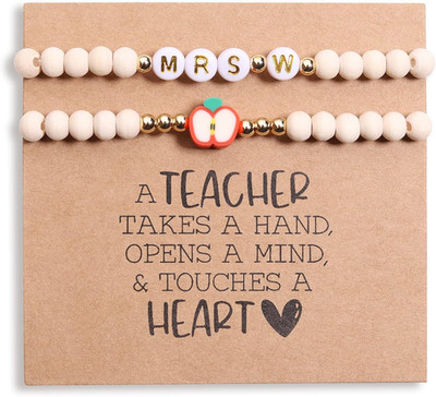 Personalized Teacher Bracelet for Women, 2 Pcs Initial Mrs Miss Ms Teacher Appre