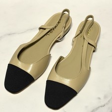 Chanel Slingback Flats Women’s Size 38 US 8 Leather Beige Black Platform