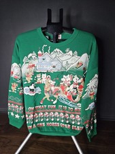 Vintage 90s Christmas Crewneck Pullover Sweater Puffy Glitter Grandma Animals