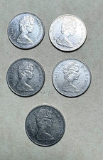 Lot of (5) 1968 Elizabeth II Canada 10 Cents - 50% Silver -FREE INSURED SHIPPING
