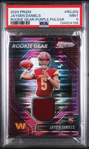 2024 Prizm Jayden Daniels #RGJDS Rookie Gear Purple Pulsar Card PSA 9 MINT