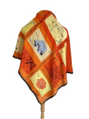 Vintage ESPRIT Silk Scarf 90s Botanical Floral Journal Print Orange Yellow #A78