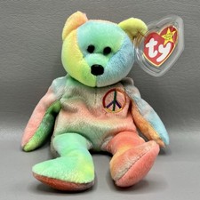 TY Peace Bear Beanie Baby Rainbow 1996 Plush Toy Stuffed Animal MWMT