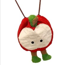 Cute Apple Plush Backpack Fuzzy Fruit Novelty School Bag Kawaii Red Daypack BAG