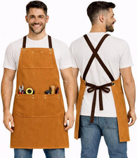 Work Apron Heavy Duty Cotton Canvas with 9 Tool Pockets Cross Back Ergonomic