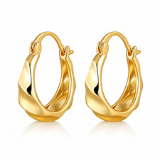 14K Solid Gold Twisted Hoop Earrings Huggie f...
