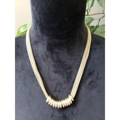 Womens 2 Strand Gold Tone Rings Bold Mesh Chain Necklace Jewelry with Lobster