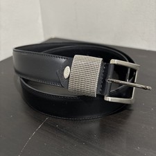 Nanni Italy Black Leather Belt Silver Buckle Metal Mesh Belt Hoop Simple 95/38