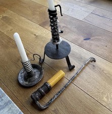 3 Antike Kerzenleuchter / Kerzenhalter - schmiedeeisen Eisen Blech
