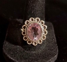 New Sterling Silver Faceted Amethyst Flower Ring Size 9
