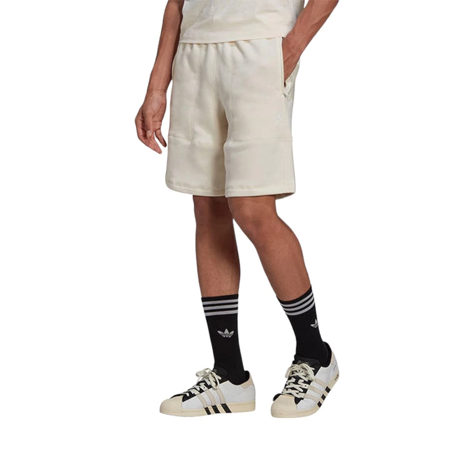 adidas ORIGINALS MEN'S ADICOLOR CLEAN CLASSICS 3-STRIPE OFF WHITE SWEAT SHORTS