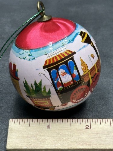 Vintage Multicolor Wrapped Satin Ball Santa Christmas Train Ornament SET (4) - Picture 8 of 9