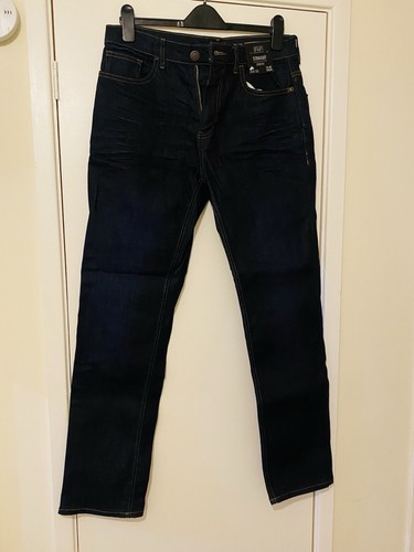 Tesco Denim Jeans Herren 34x32 dunkelblau gerades Bein Stretch NEU mit Etikett.
