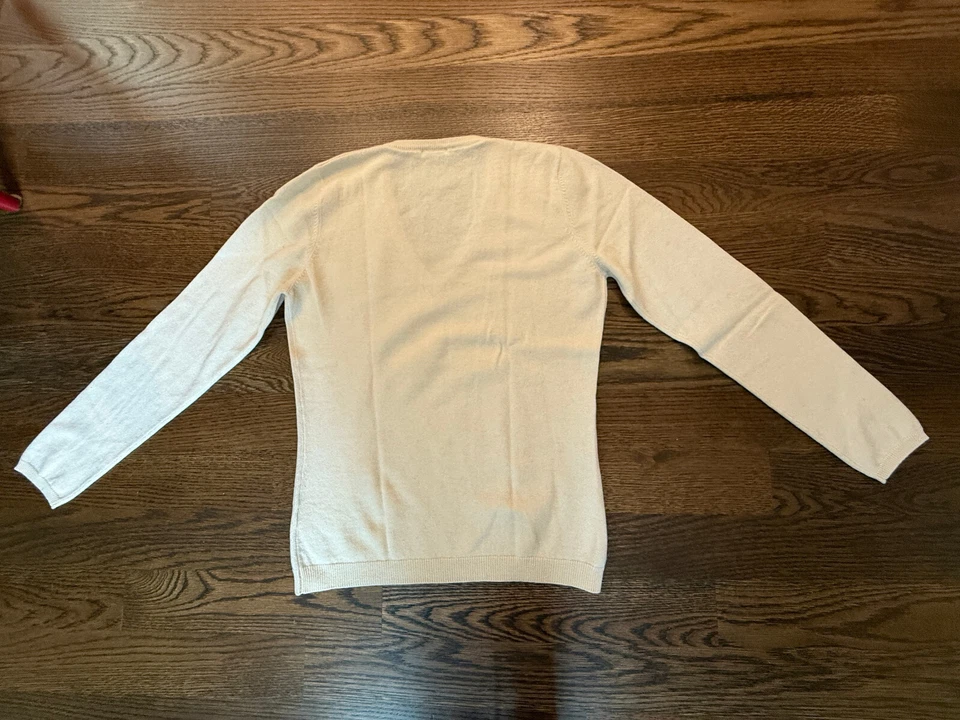 Brunello Cucinelli Classic Neutral/Ivory V-Neck Cashmere Sweater US Size XL - Image 4 of 4