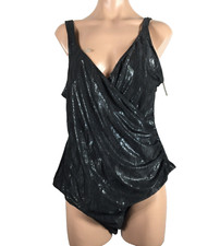 VTG 80s Plus 18W Glitter Low Cut Resortwear Slimming One Piece Swimsuit NWT