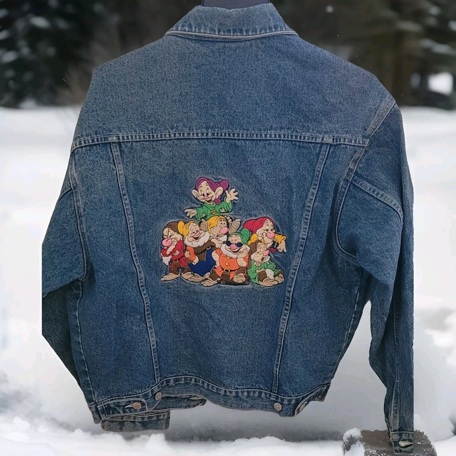 Disney snow white 7 dwarfs embroidered denim blue jean jacket Vintage