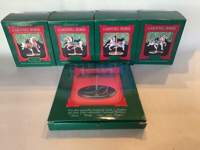 Hallmark Christmas Carousel Horse Collection All 4 Horses and Display Stand 1989