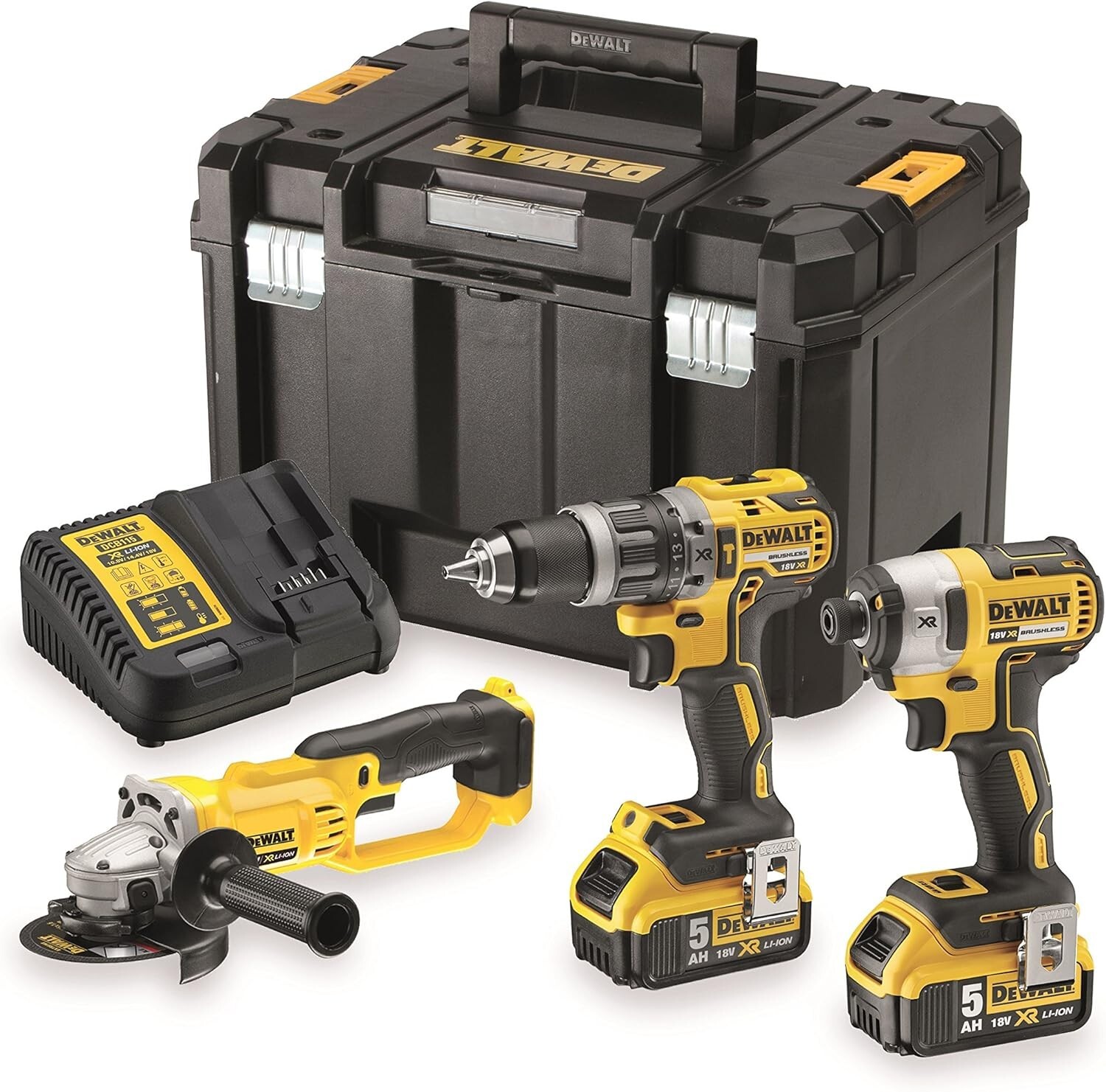 DEWALT DCK383P2T 18v Xr 3x5.0ah Kit Trapano+avvitatore+smerigliatrice 2 Batterie