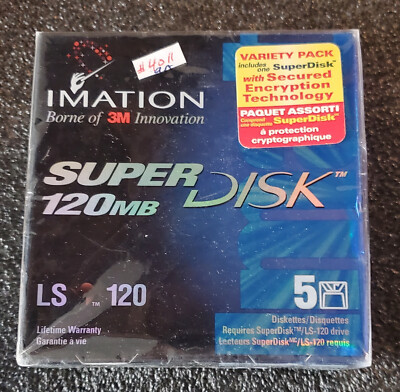IMATION 3M LS-120 5x 120MB 3.5'' SuperDisks in jewel cases, New Sealed