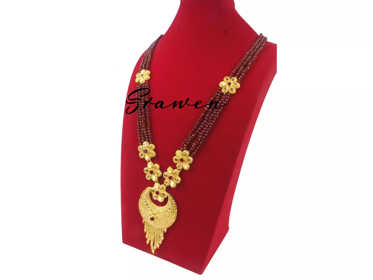Gold plated Bridal Red Bead Mangalsutra Jewelry Nepali Indian Women Necklace