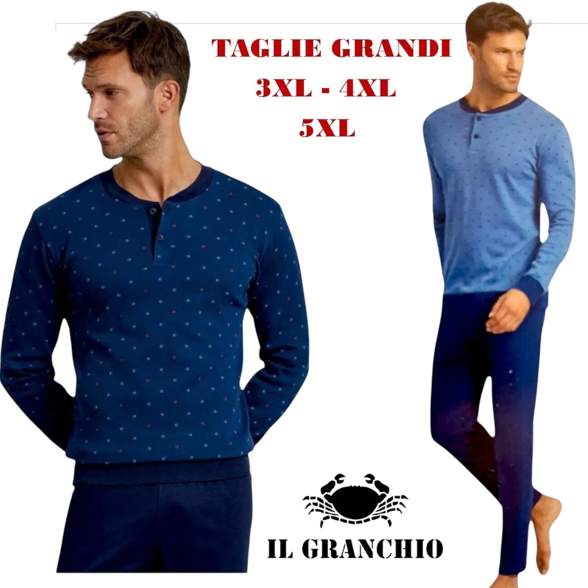 Il Granchio Pigiama calibrato in Cotone Interlock da Uomo Ottanio 4XL
