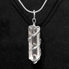 Quartz Pendant Silver Wire Wrap Crystal Pendant Point Necklace Handmade CHARGED
