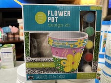 Paint Your Own Flower Pot Craft Kit, Flower Pot, 5 paints, brush, and stickers