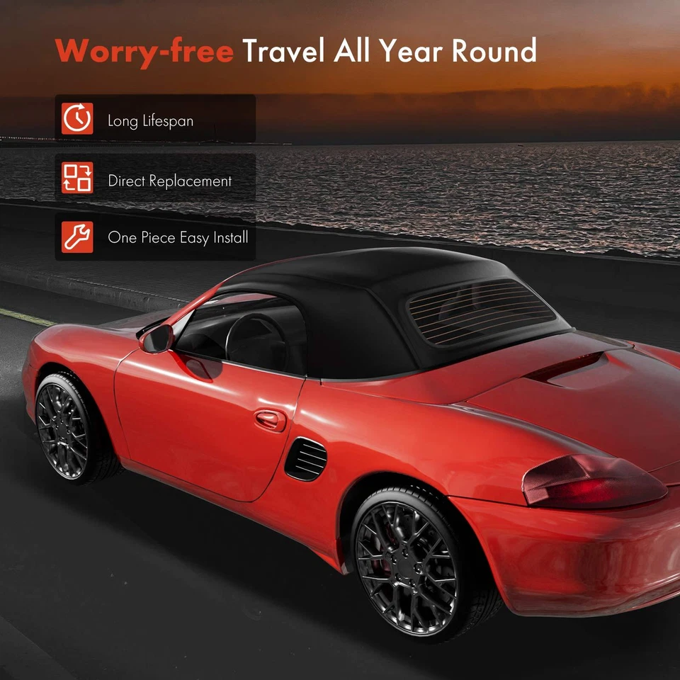 New Black Convertible Soft Top w/ Glass Window for 2005-2012 Porsche 987 Boxster Foto 3 de 4