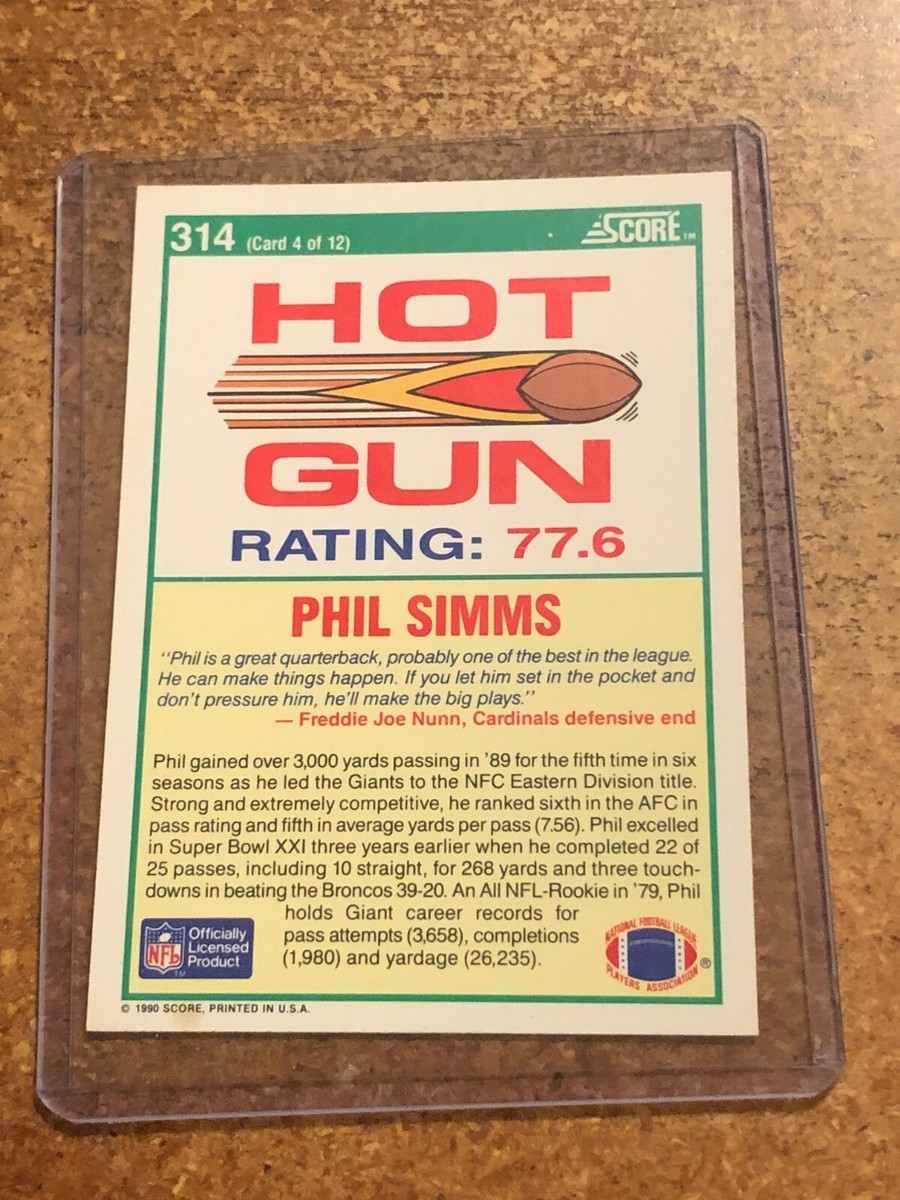1990 Score Football Hot Gun # 314 Phil Simms | eBay