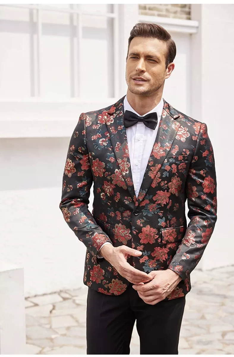 COOFANDY Men's Floral Party Dress Suit Stylish Dinner Jacket