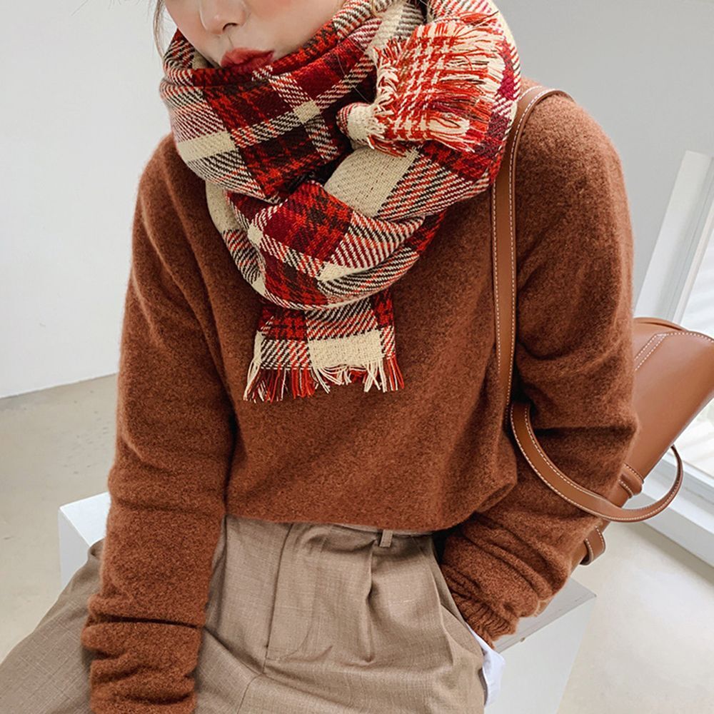 Male Lattice Knitted Shawls Grid Wraps Korean Long Shawls Women Winter