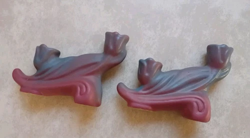 Vintage Pair Van Briggle Pottery Mulberry / Tulip Theme Candlesticks