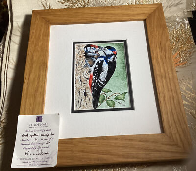 Elliot Hall Enamels Great Spotted Woodpeckers Limited Edition 6/20 E.C.Watson