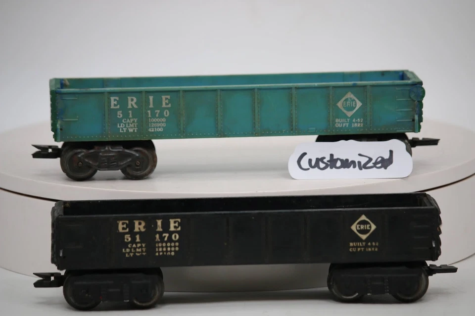 Marx Trains O Gauge - (2) Cusomized 51170 Erie drop end Gondola - Black & Green - Image 2 of 4